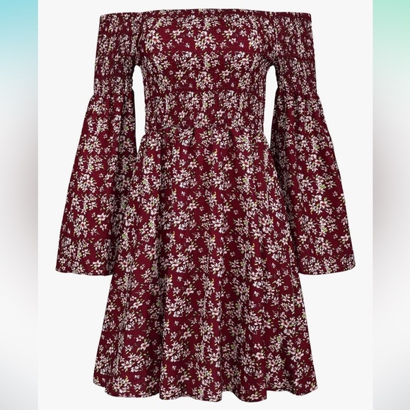 Boho Flowy Floral Off the Shoulder Dress Medium - Picture 1 of 5